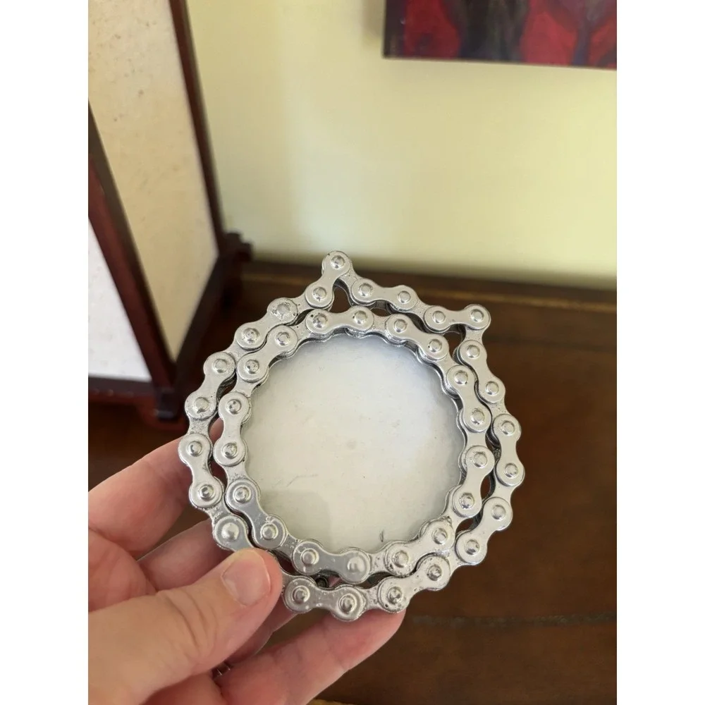 Bicycle Metal Chain Picture Frame Small Photo Artist Created - Real Chain
